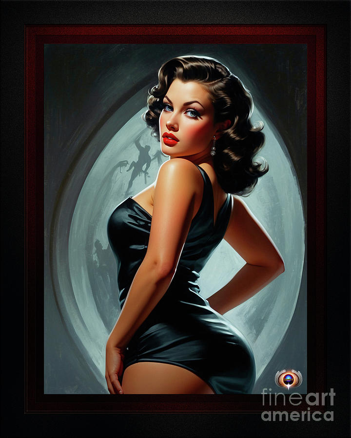 Caught By Surprise Alluring AI Concept Art Pin Up Girl Pulp Fiction Portrait by Xzendor7 Painting by Xzendor7
