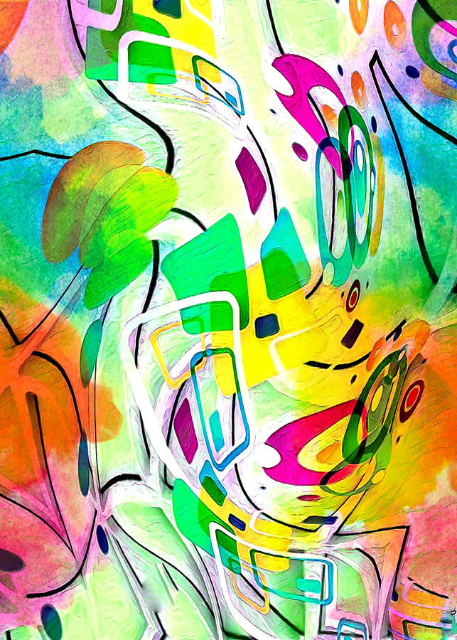 Abstract Digital Art - Caught in the colorful waves of groove modern abstract by Silver Pixie
