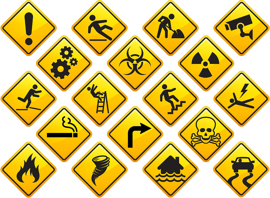 Caution and Attention Signs Set Drawing by Bubaone