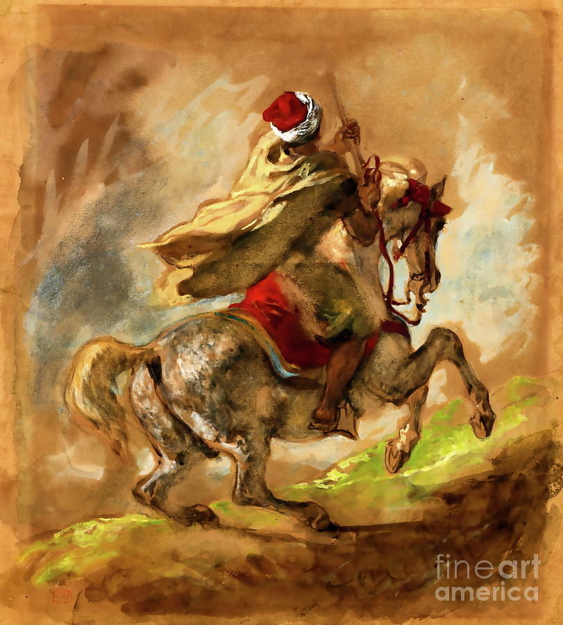 Cavalier Arabe Galopant Painting by Eugene Delacroix