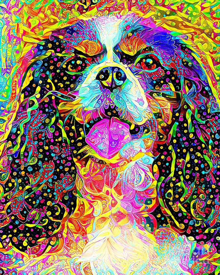 Cavalier King Charles Spaniel Dog in Vibrant Whimsical Colors 20210118 Photograph by Wingsdomain Art and Photography