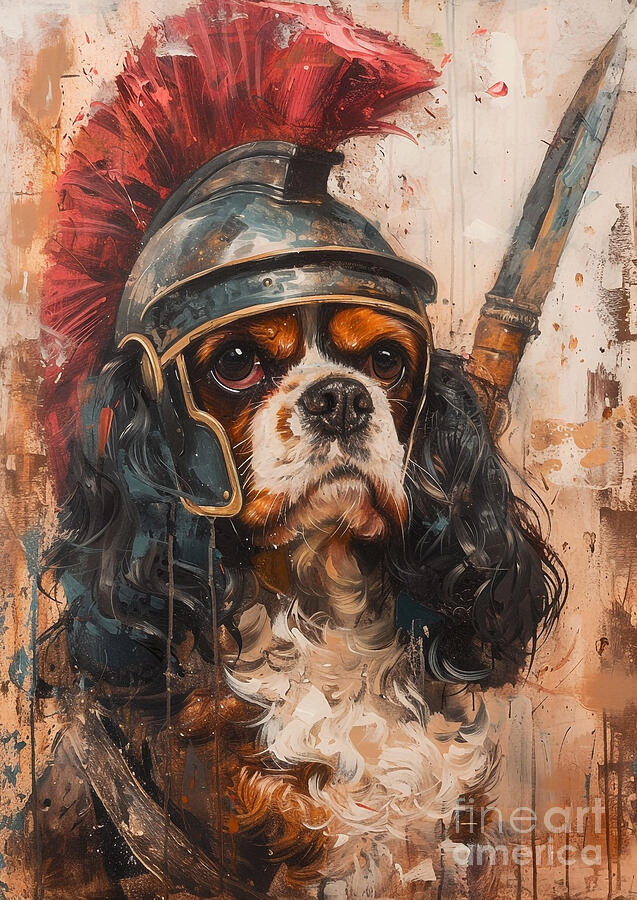 Dog Painting - Cavalier King Charles Spaniel - outfitted as a Roman nobles companion by Adrien Efren