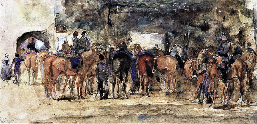 Impressionism Painting - Cavalry Resting on a Square - Digital Remastered Edition by George Hendrik Breitner