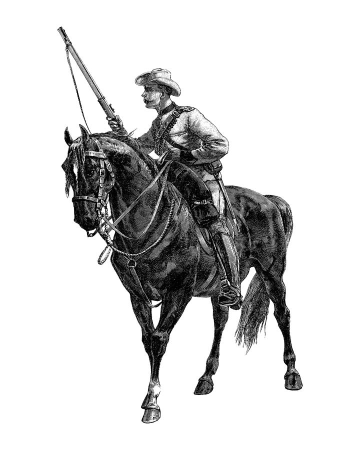 Black And White Digital Art - Cavalryman and horse by Madame Memento