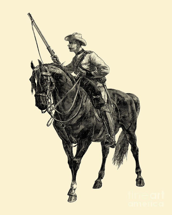 Black And White Digital Art - Cavalryman With Horse by Madame Memento
