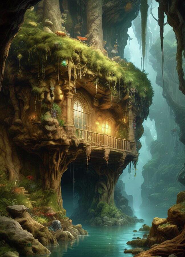 Fantasy Digital Art - Cave Cabin by James Eye