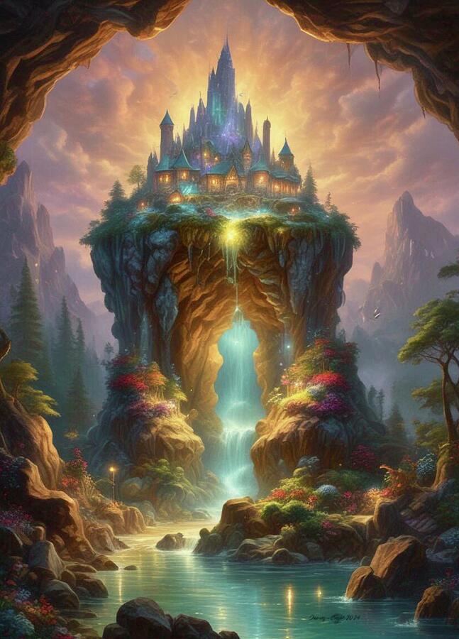 Fantasy Digital Art - Cave Castle  by James Eye