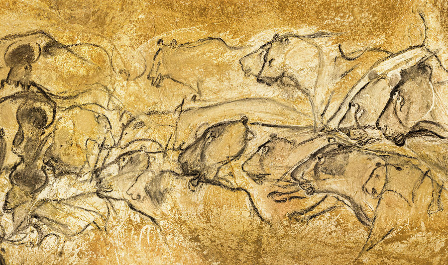 Prehistoric Painting - Cave Lions by Chauvet Cave