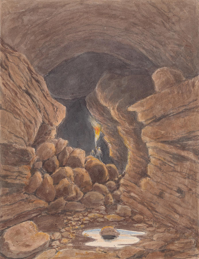 Cave of Surtshellir or Robbers Cavern, Iceland Drawing by Charles Hamilton Smith