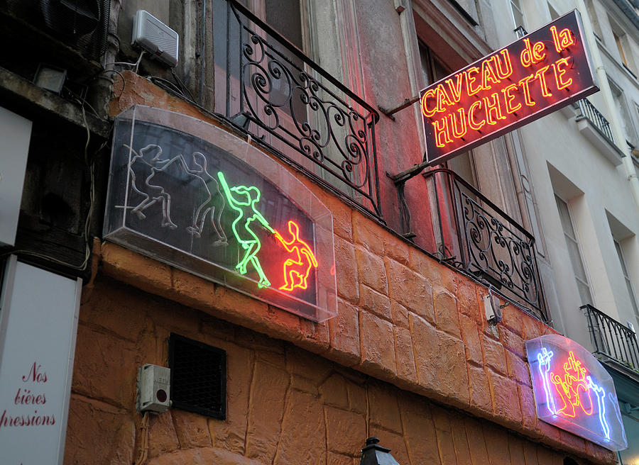 Caveau de la Huchette Jazz Club entrance and neon sign, Paris,Ile-de-France, France Photograph by Kevin Oke