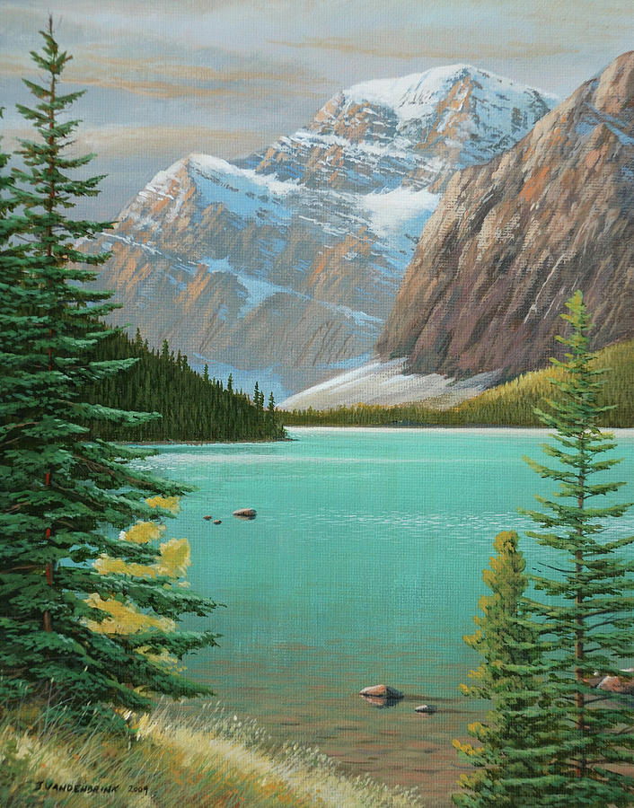 Cavell Lakeside Painting by Jake Vandenbrink