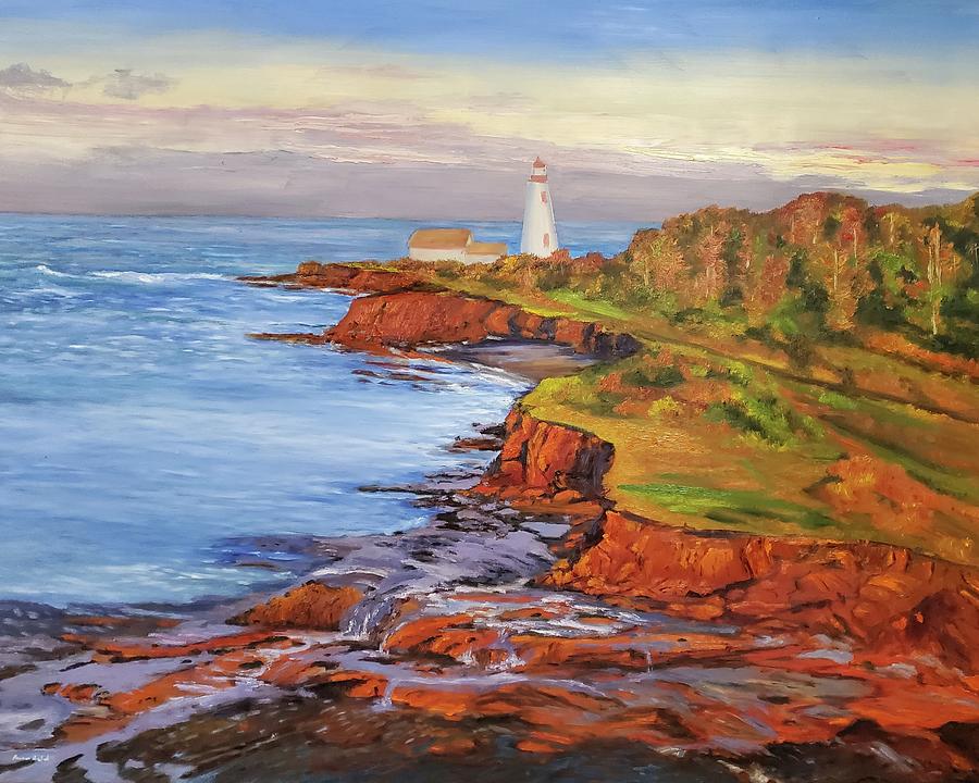 Cavendish Beach Lighthouse Painting by Anca Reid - Fine Art America