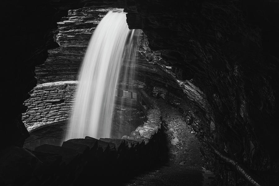 Cavern Cascade Path Black And White Photograph by Dan Sproul