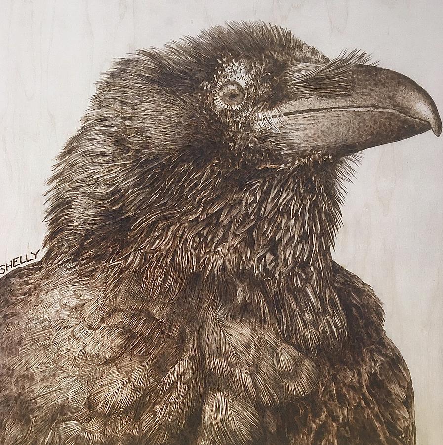 Crow Pyrography - Caw Me by Shelly Taylor