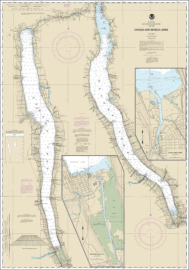 Cayuga and Seneca Lakes Nautical Chart 14791 No Borders Digital Art by