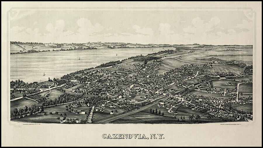 Cazenovia New York Vintage Map Birds Eye View 1890 Photograph by Carol ...