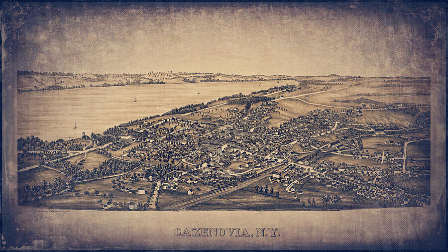 Cazenovia New York Vintage Map Birds Eye View 1890 Sepia Photograph by ...