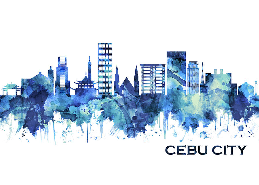 Cebu City Philippines Skyline Blue Mixed Media