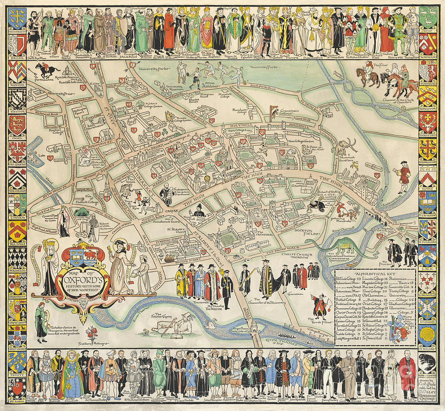 Cecily Peele - Map of Oxfords History with some of her Worthies - c1935 Digital Art by Vintage Map Cecily Peele - Map of Oxfords History with some of her Worthies - c1935 Digital Art by Vintage Map