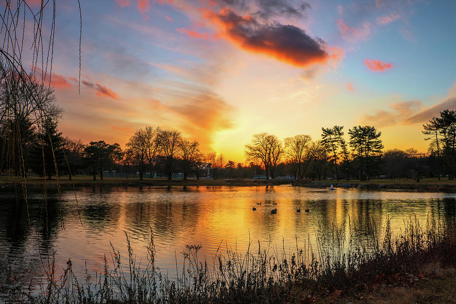 Cedar Beach Sunset with Ducks Photograph by Jason Fink