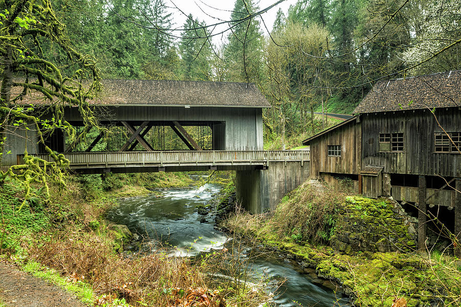 Cedar Creek Covered Bridge and Grist Mill Photograph by Belinda Greb