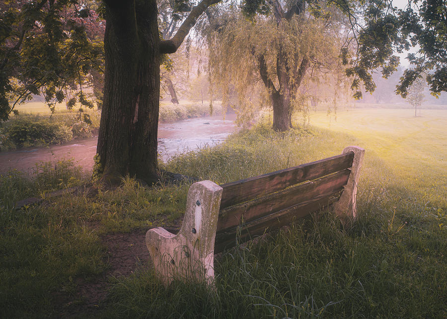 Cedar Creek Park - The Bench and the River Photograph by Jason Fink