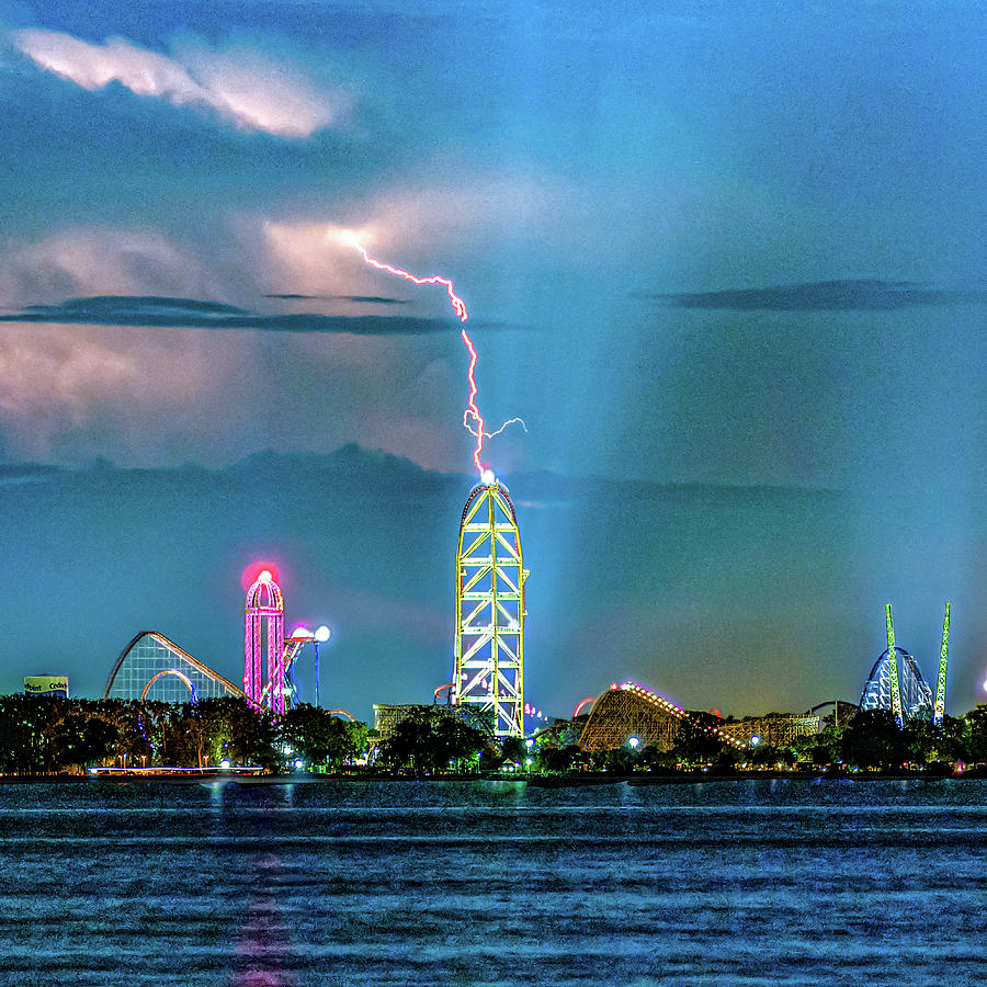 Cedar Point Amusement Park Lightning Storm Lightning Strike Only Version Sandusky Ohio v4  Photograph by Dave Morgan