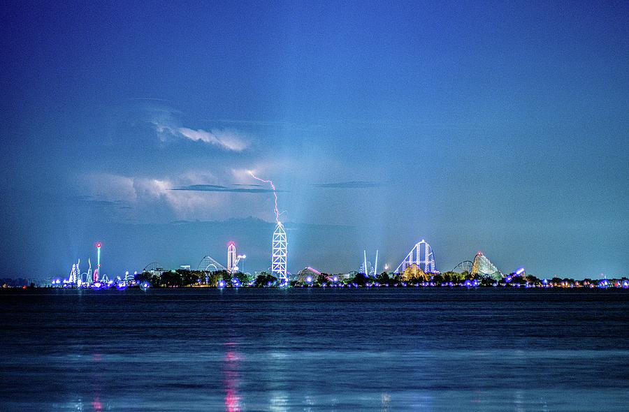 Cedar Point Amusement Park Lightning Storm Sandusky Ohio - Original Edit v1 Photograph by Dave Morgan