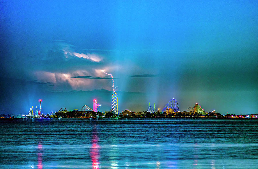 Cedar Point Amusement Park Lightning Storm Second Revision v2 Photograph by Dave Morgan