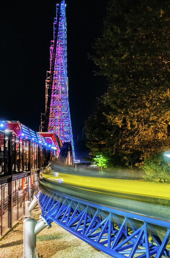 Cedar Point Millennium Force With Motion Trails Roller Coaster 2021 Photograph by Dave Morgan