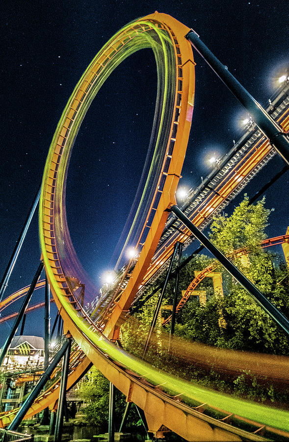 Cedar Point Rougarou With Motion Trails Roller Coaster 2021 Photograph by Dave Morgan