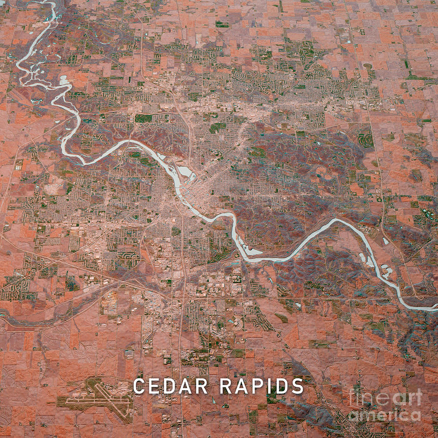 Cedar Rapids Digital Art - Cedar Rapids Iowa 3D Render Map Color Top View Dec 2019 by Frank Ramspott