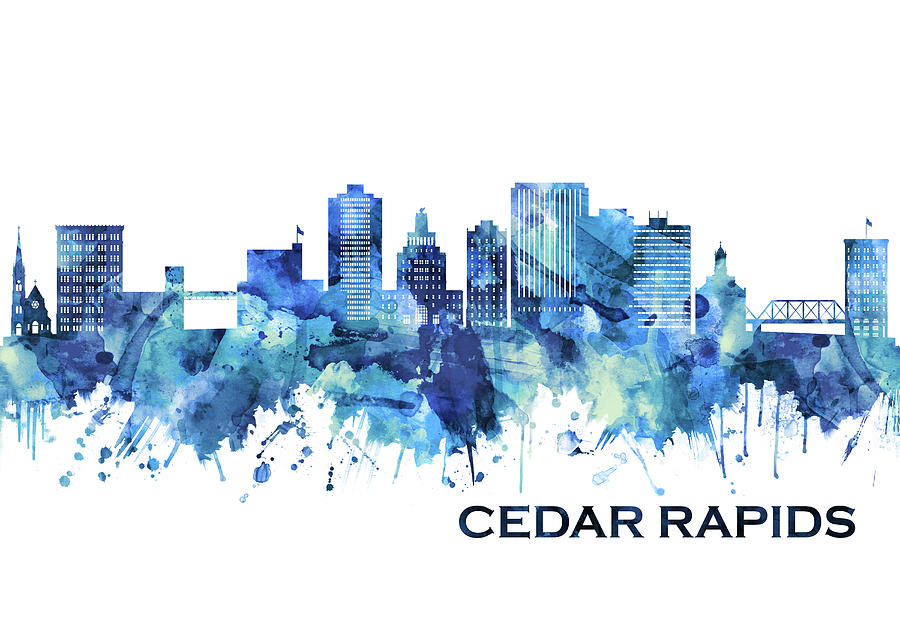 Cedar Rapids Iowa Skyline Blue Mixed Media by NextWay Art - Fine Art ...