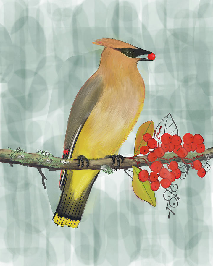 Cedar Waxwing Bird Digital Art by Blenda Studio