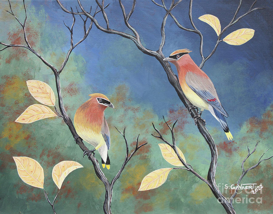 Cedar Waxwings Painting by Shannon Gavaert | Pixels