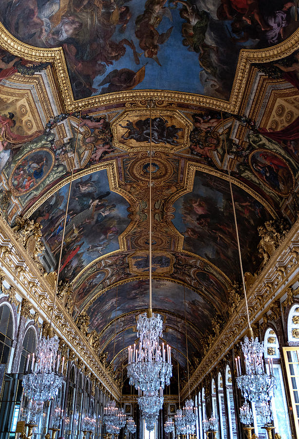 Ceiling And Chandeliers In The Hall Of Mirrors Photograph
