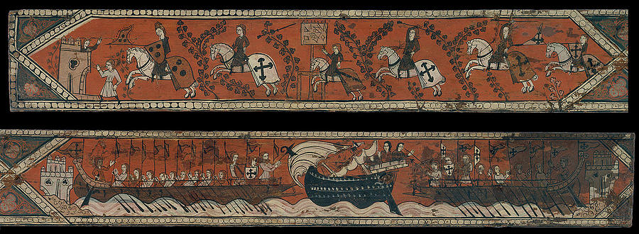 Ceiling panel with knights, galleys and a boat with a high gunwale Photograph by Paul Fearn