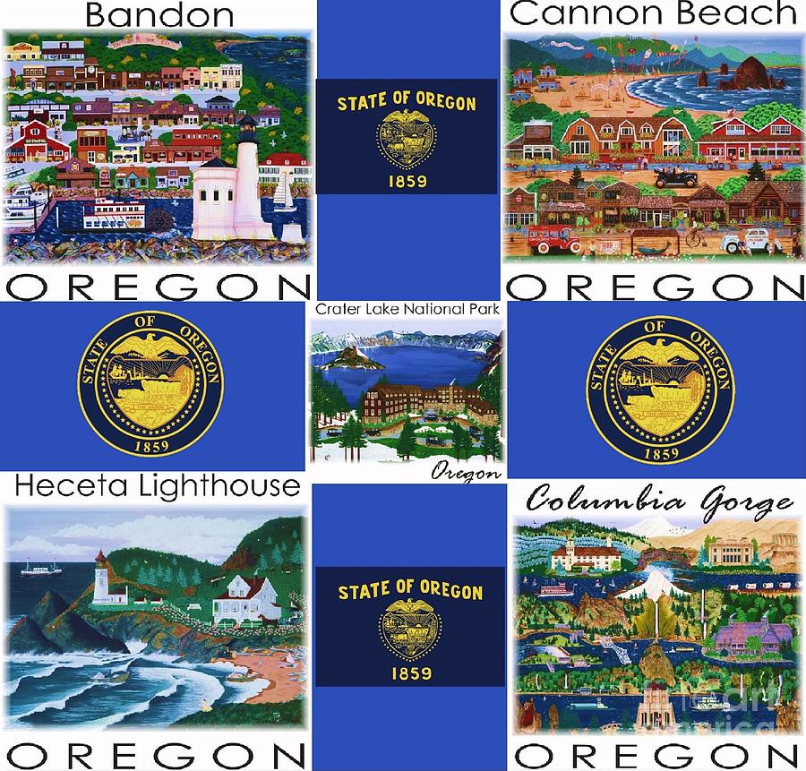 Celebrating Oregon in Blue Mixed Media by Jennifer Lake