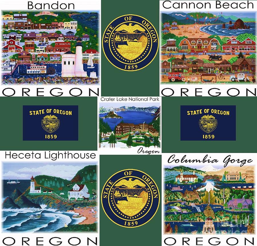 Celebrating Oregon in Green Mixed Media by Jennifer Lake