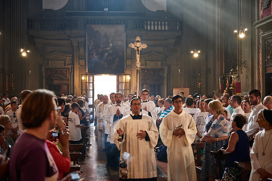 Celebration of Mass in San Firenze Church, Florence, Italy Photograph by Udokant