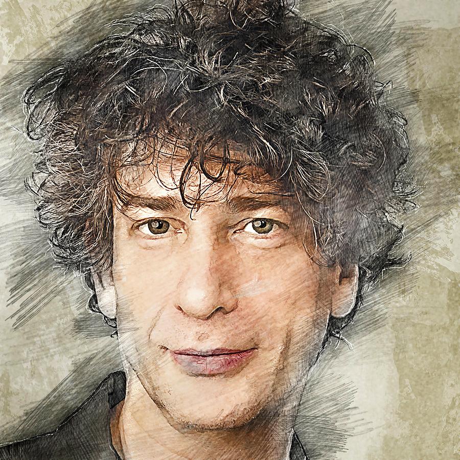 Celebrity Gaiman Neil Pencil Drawing Drawing by Bechtelar Natalia