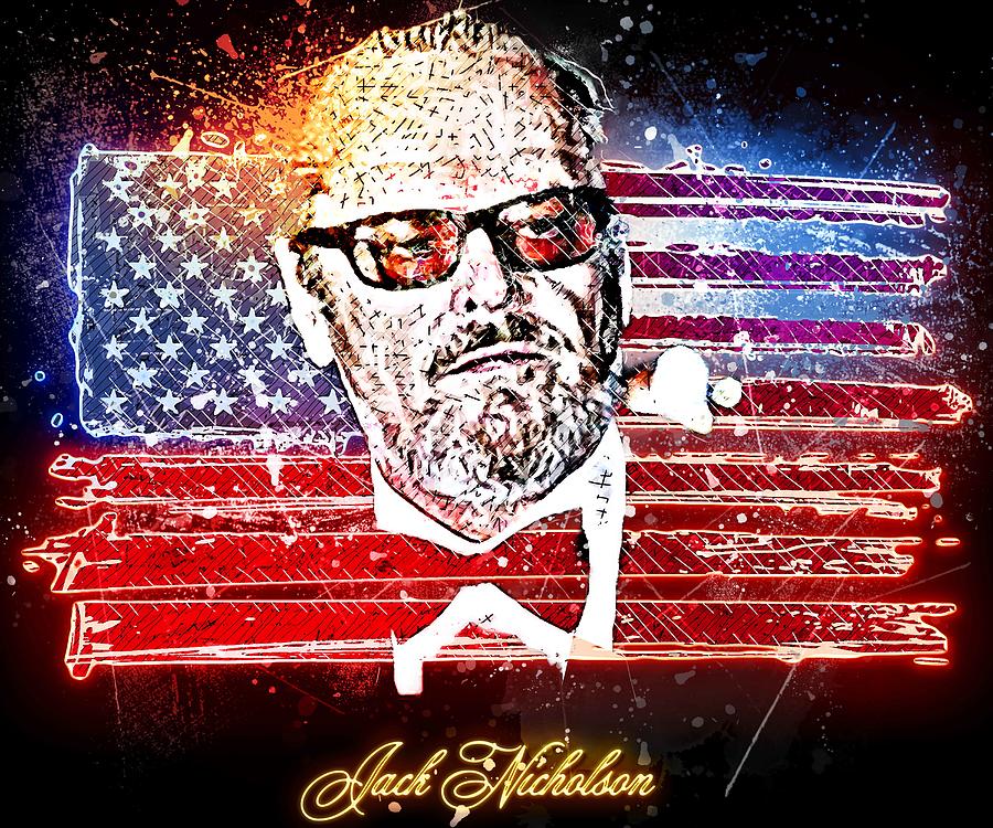 Celebrity Jack Nicholson Paint Oil Neon art Mixed Media by Luettgen