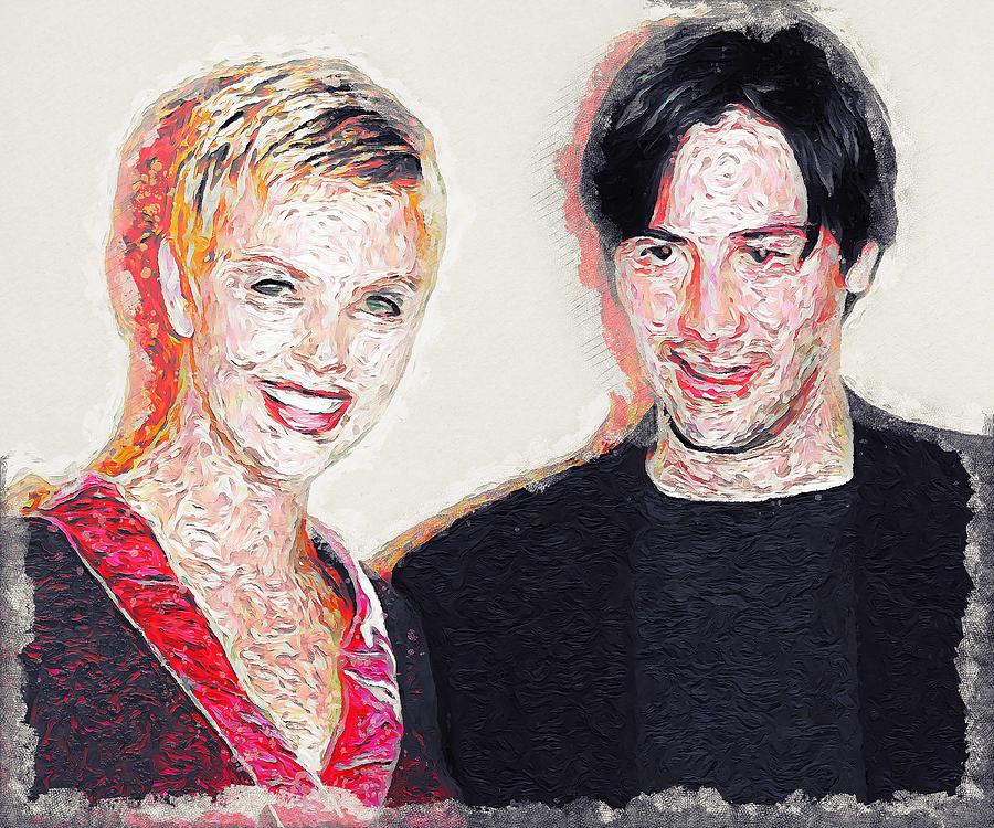 Celebrity Keanu Reeves and Charlize Theron Mixed Media by Emilio Nolan