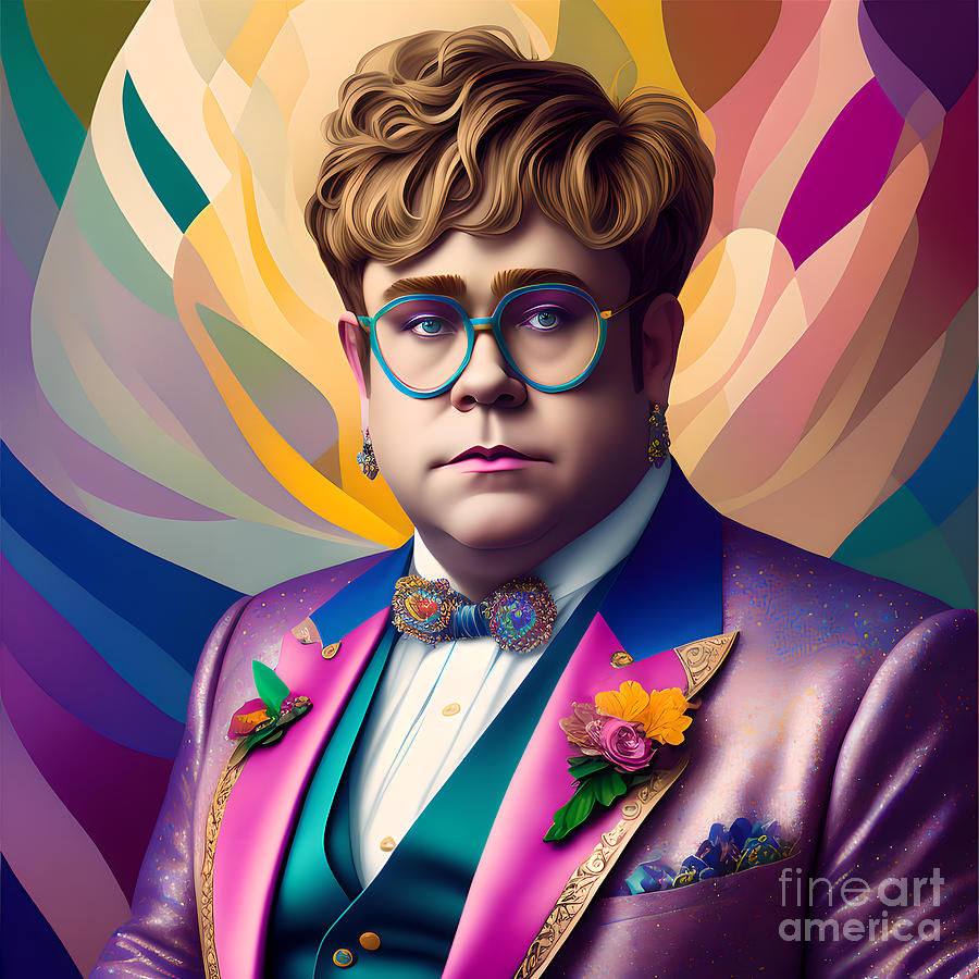 Celebrity Portrait - Elton John Digital Art by Philip Preston