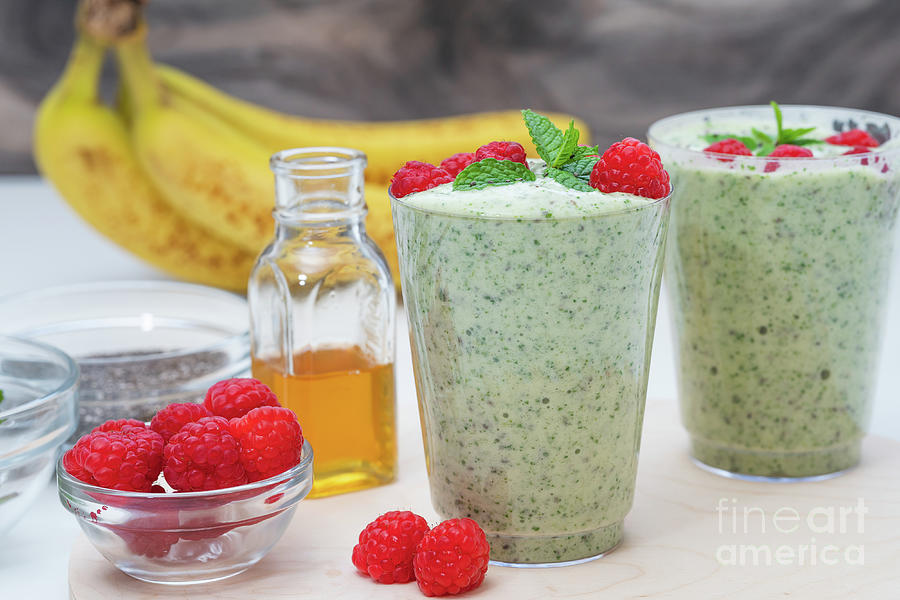 Celery spinach banana smoothie with Chia seeds Photograph by Hanna Tor