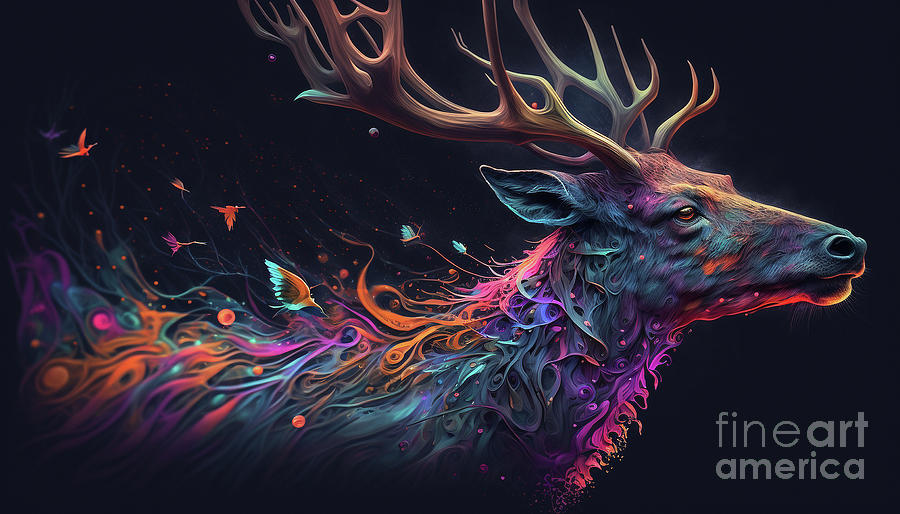 Fantasy Digital Art - Celestial Animals - Deer by Peter Awax