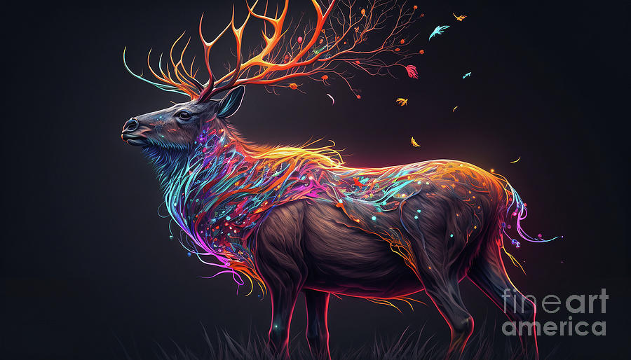 Fantasy Digital Art - Celestial Animals - Elk by Peter Awax