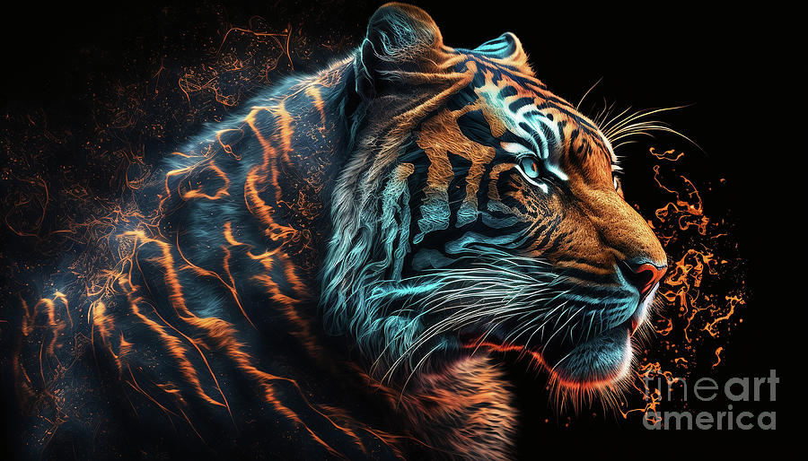Fantasy Digital Art - Celestial Animals - Tiger by Peter Awax