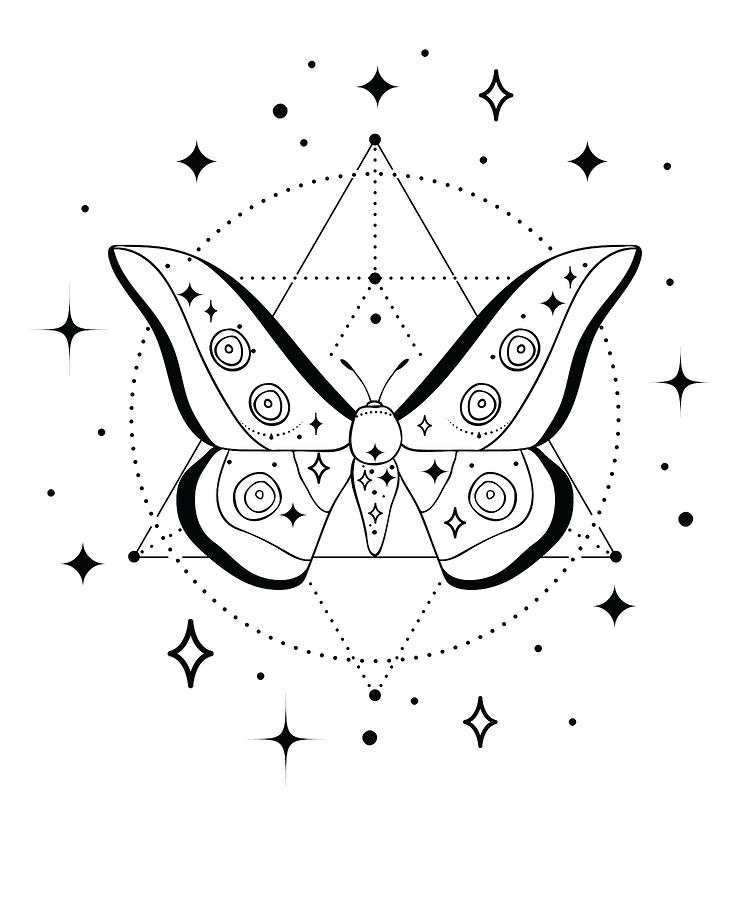 Celestial Butterfly Line Art Insect Fan Mystical Stars Digital Art by ...