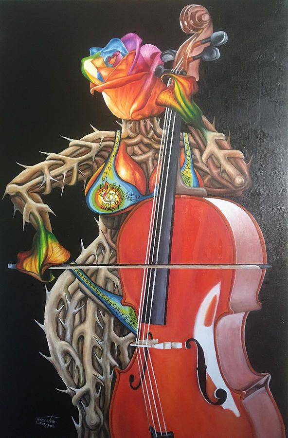 CELLIST Let the Music Play Painting by O Yemi Tubi
